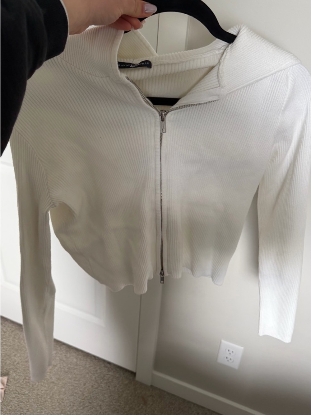 Brandy Melville Cream Ribbed Zip-Up Top